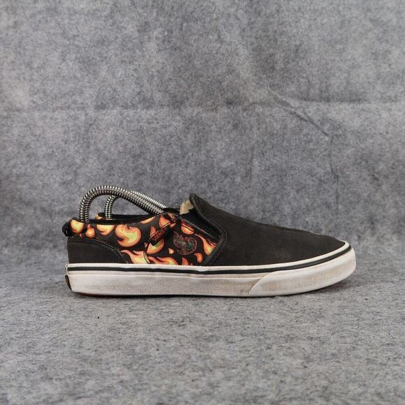 Vans Shoes Kids 6 Sneakers Asher Slip On Skate Black Orange Flame Casual Canvas - Picture 2 of 16